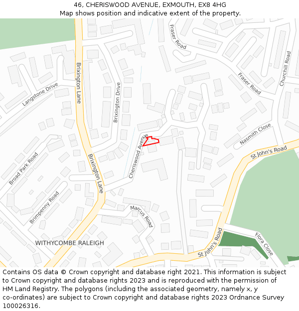 46, CHERISWOOD AVENUE, EXMOUTH, EX8 4HG: Location map and indicative extent of plot