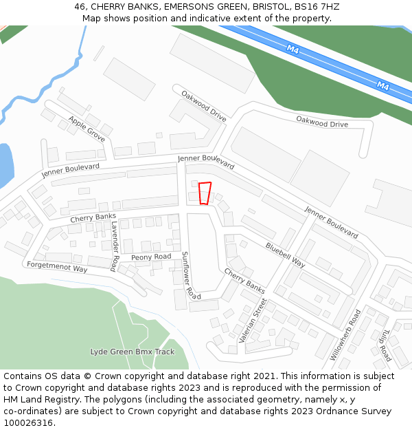 46, CHERRY BANKS, EMERSONS GREEN, BRISTOL, BS16 7HZ: Location map and indicative extent of plot