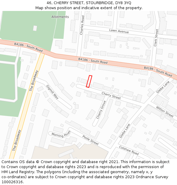 46, CHERRY STREET, STOURBRIDGE, DY8 3YQ: Location map and indicative extent of plot