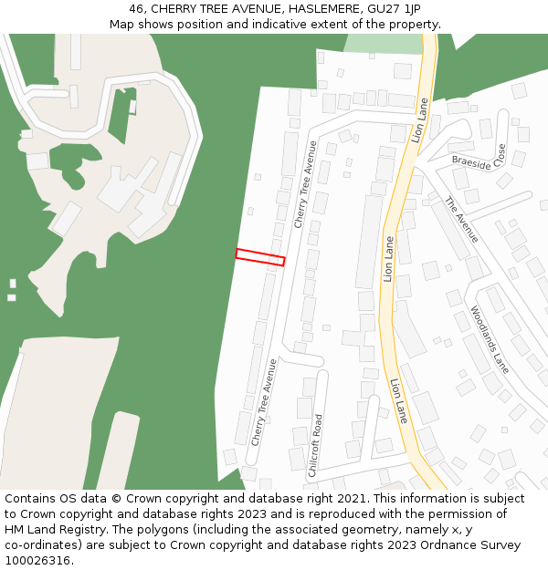 46, CHERRY TREE AVENUE, HASLEMERE, GU27 1JP: Location map and indicative extent of plot