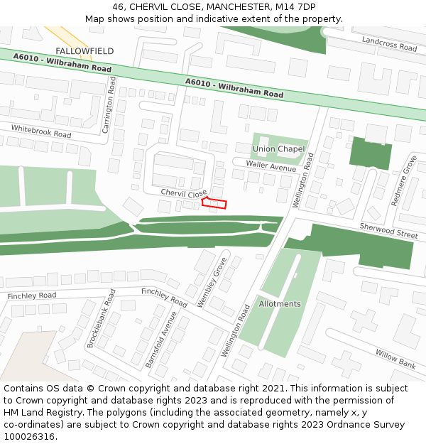 46, CHERVIL CLOSE, MANCHESTER, M14 7DP: Location map and indicative extent of plot