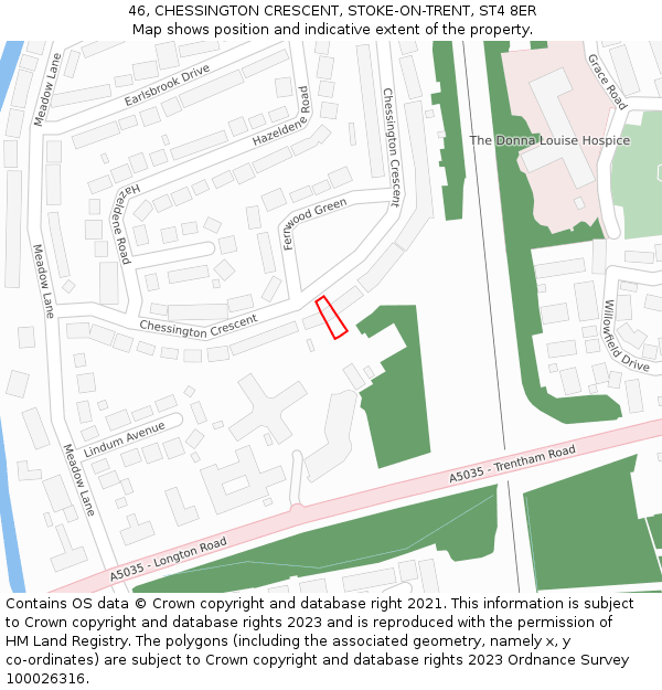 46, CHESSINGTON CRESCENT, STOKE-ON-TRENT, ST4 8ER: Location map and indicative extent of plot