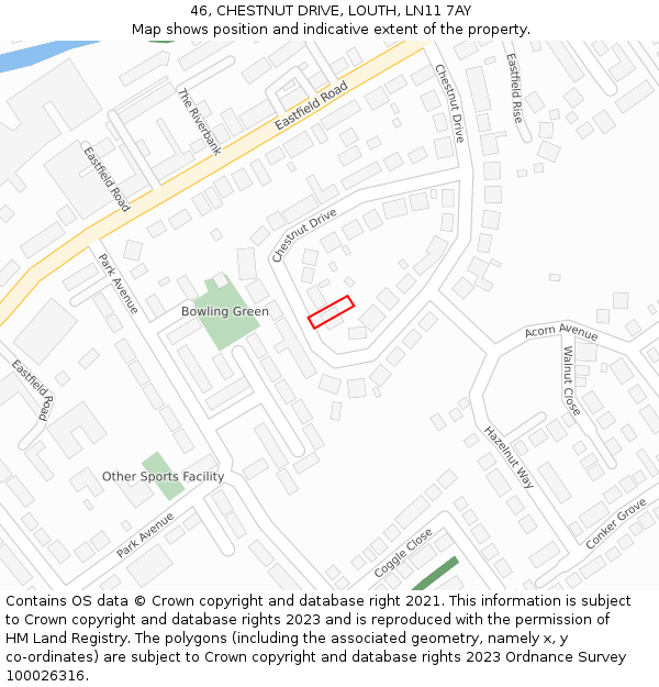 46, CHESTNUT DRIVE, LOUTH, LN11 7AY: Location map and indicative extent of plot