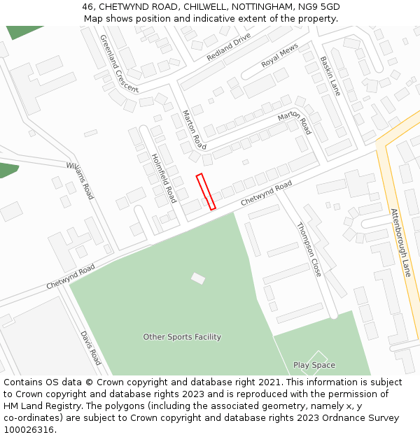 46, CHETWYND ROAD, CHILWELL, NOTTINGHAM, NG9 5GD: Location map and indicative extent of plot