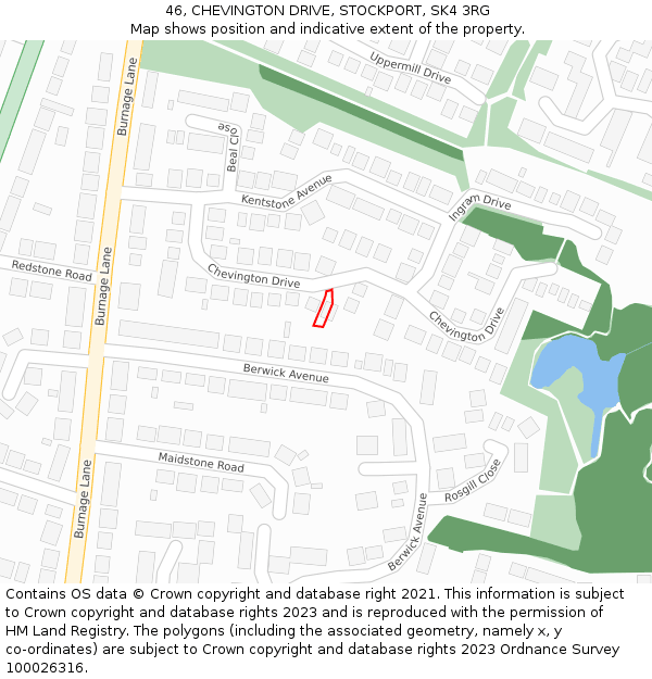 46, CHEVINGTON DRIVE, STOCKPORT, SK4 3RG: Location map and indicative extent of plot