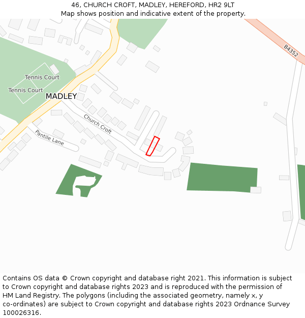 46, CHURCH CROFT, MADLEY, HEREFORD, HR2 9LT: Location map and indicative extent of plot