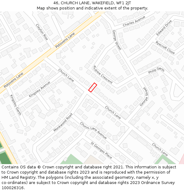 46, CHURCH LANE, WAKEFIELD, WF1 2JT: Location map and indicative extent of plot