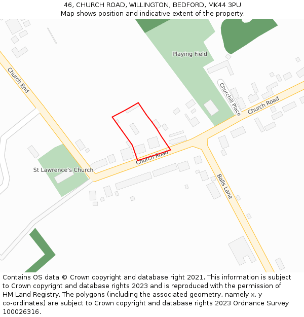 46, CHURCH ROAD, WILLINGTON, BEDFORD, MK44 3PU: Location map and indicative extent of plot