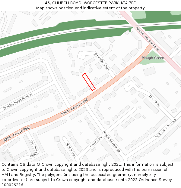 46, CHURCH ROAD, WORCESTER PARK, KT4 7RD: Location map and indicative extent of plot