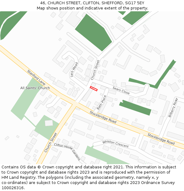 46, CHURCH STREET, CLIFTON, SHEFFORD, SG17 5EY: Location map and indicative extent of plot