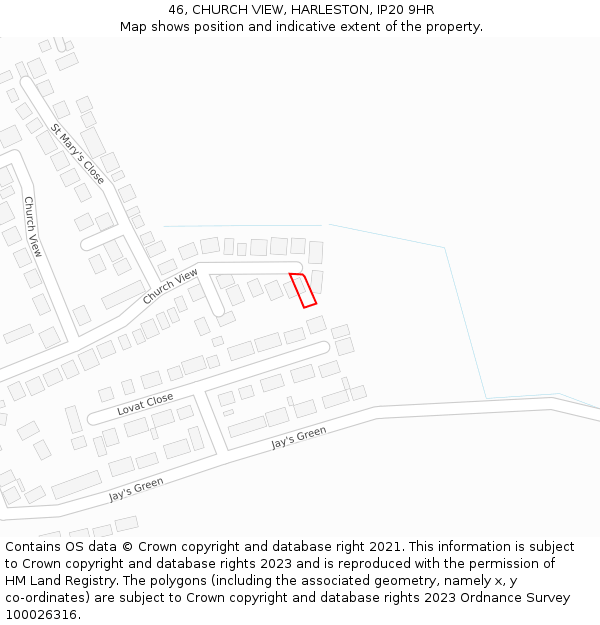46, CHURCH VIEW, HARLESTON, IP20 9HR: Location map and indicative extent of plot