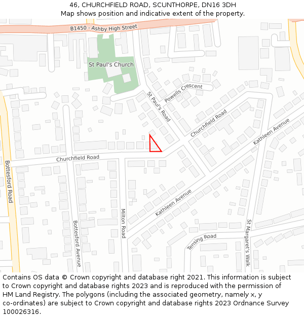 46, CHURCHFIELD ROAD, SCUNTHORPE, DN16 3DH: Location map and indicative extent of plot