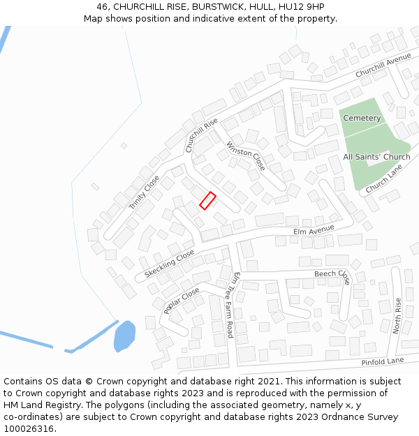 46, CHURCHILL RISE, BURSTWICK, HULL, HU12 9HP: Location map and indicative extent of plot