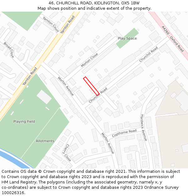 46, CHURCHILL ROAD, KIDLINGTON, OX5 1BW: Location map and indicative extent of plot