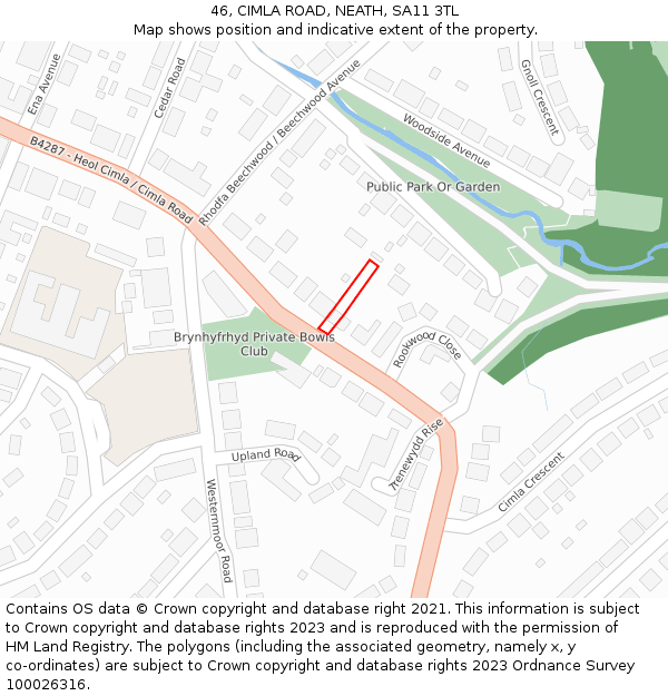 46, CIMLA ROAD, NEATH, SA11 3TL: Location map and indicative extent of plot