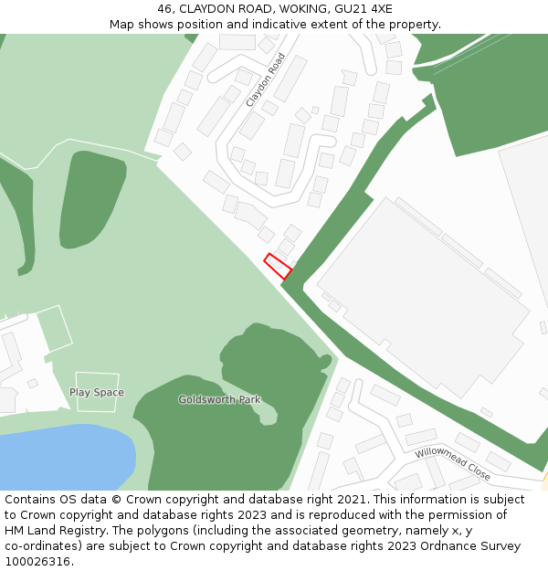 46, CLAYDON ROAD, WOKING, GU21 4XE: Location map and indicative extent of plot