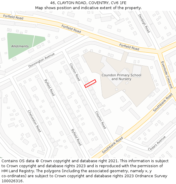 46, CLAYTON ROAD, COVENTRY, CV6 1FE: Location map and indicative extent of plot