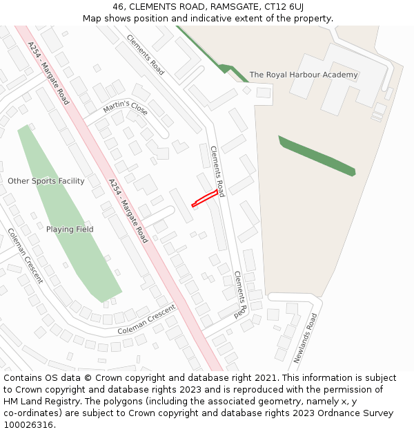 46, CLEMENTS ROAD, RAMSGATE, CT12 6UJ: Location map and indicative extent of plot