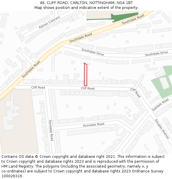 46, CLIFF ROAD, CARLTON, NOTTINGHAM, NG4 1BT: Location map and indicative extent of plot