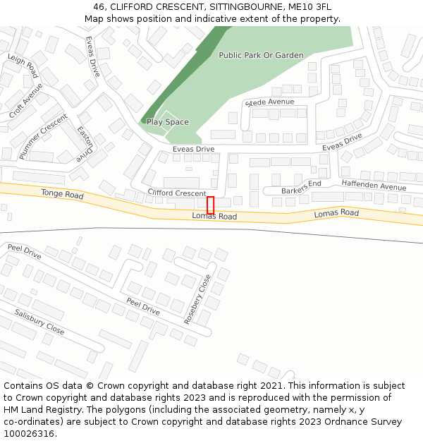 46, CLIFFORD CRESCENT, SITTINGBOURNE, ME10 3FL: Location map and indicative extent of plot