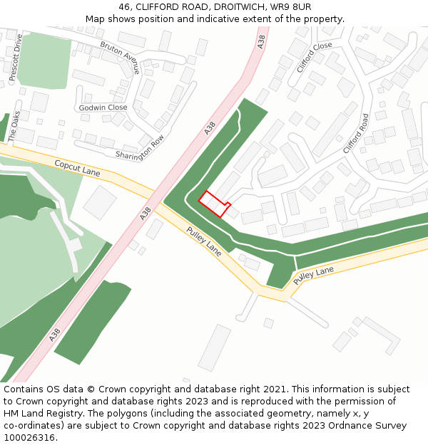 46, CLIFFORD ROAD, DROITWICH, WR9 8UR: Location map and indicative extent of plot