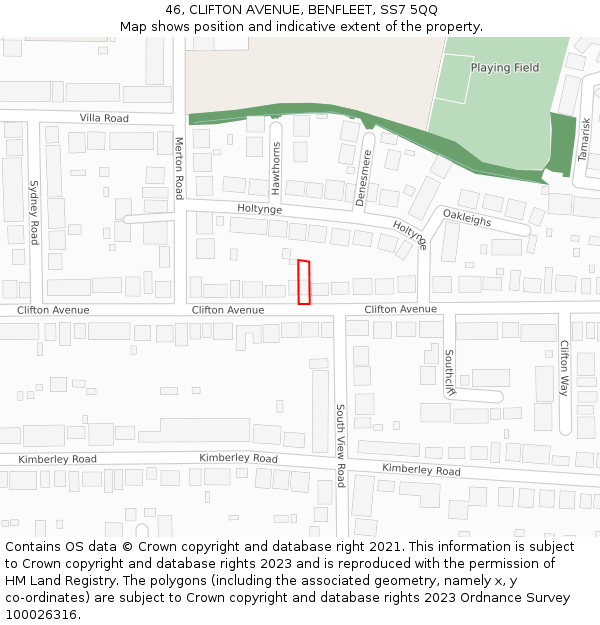 46, CLIFTON AVENUE, BENFLEET, SS7 5QQ: Location map and indicative extent of plot
