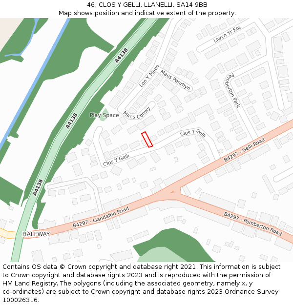 46, CLOS Y GELLI, LLANELLI, SA14 9BB: Location map and indicative extent of plot
