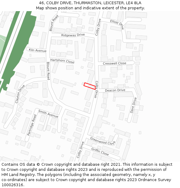 46, COLBY DRIVE, THURMASTON, LEICESTER, LE4 8LA: Location map and indicative extent of plot