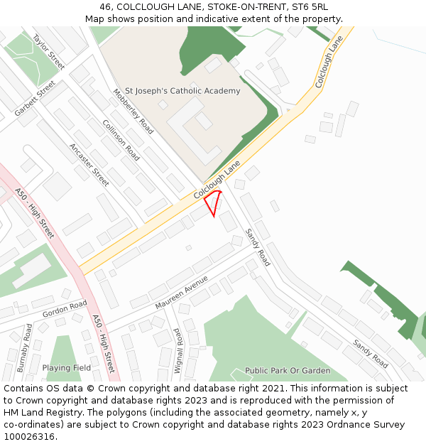 46, COLCLOUGH LANE, STOKE-ON-TRENT, ST6 5RL: Location map and indicative extent of plot