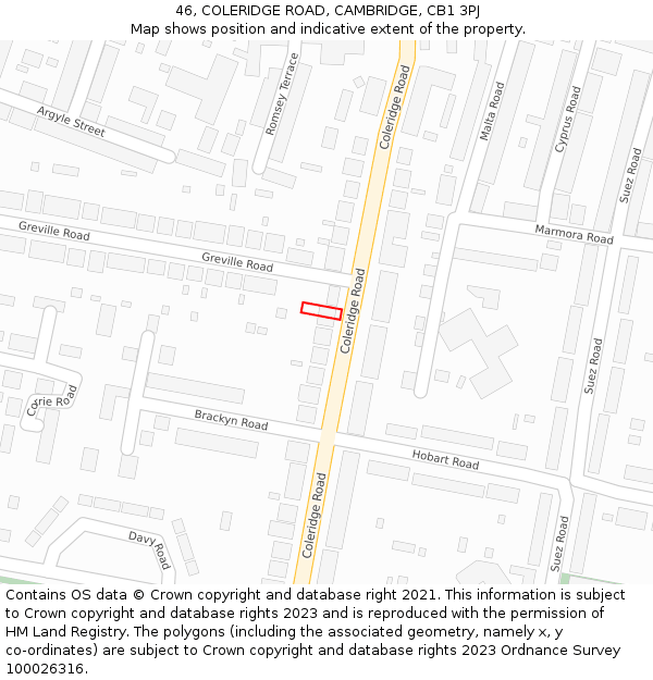 46, COLERIDGE ROAD, CAMBRIDGE, CB1 3PJ: Location map and indicative extent of plot