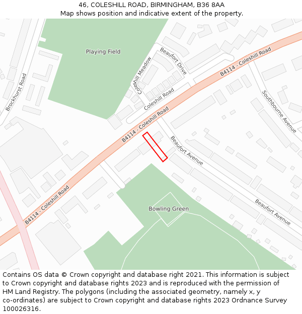 46, COLESHILL ROAD, BIRMINGHAM, B36 8AA: Location map and indicative extent of plot