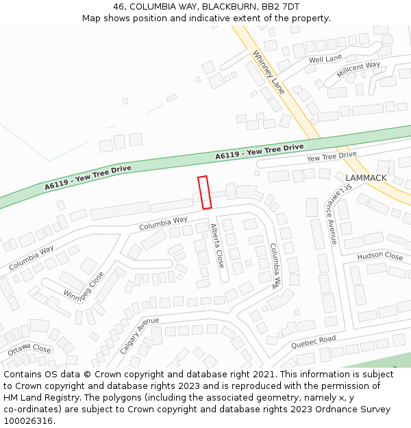 46, COLUMBIA WAY, BLACKBURN, BB2 7DT: Location map and indicative extent of plot