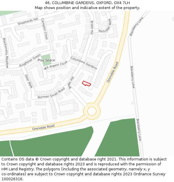 46, COLUMBINE GARDENS, OXFORD, OX4 7LH: Location map and indicative extent of plot