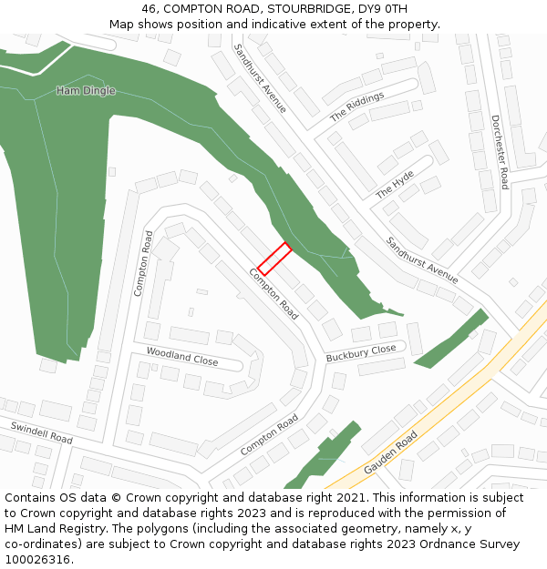 46, COMPTON ROAD, STOURBRIDGE, DY9 0TH: Location map and indicative extent of plot