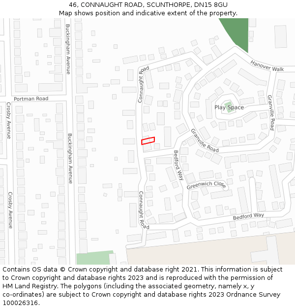 46, CONNAUGHT ROAD, SCUNTHORPE, DN15 8GU: Location map and indicative extent of plot