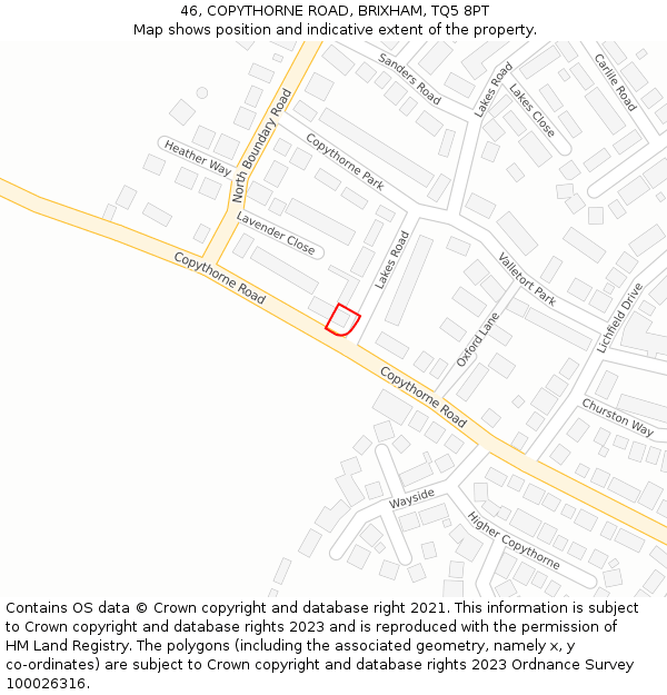 46, COPYTHORNE ROAD, BRIXHAM, TQ5 8PT: Location map and indicative extent of plot