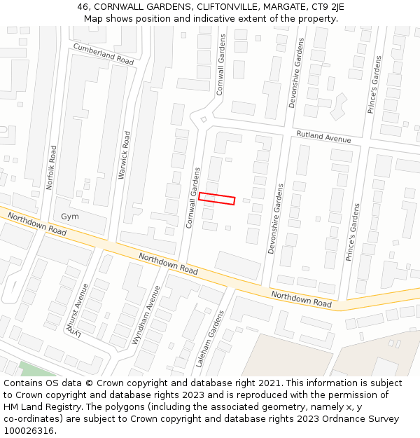 46, CORNWALL GARDENS, CLIFTONVILLE, MARGATE, CT9 2JE: Location map and indicative extent of plot