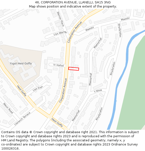 46, CORPORATION AVENUE, LLANELLI, SA15 3NG: Location map and indicative extent of plot