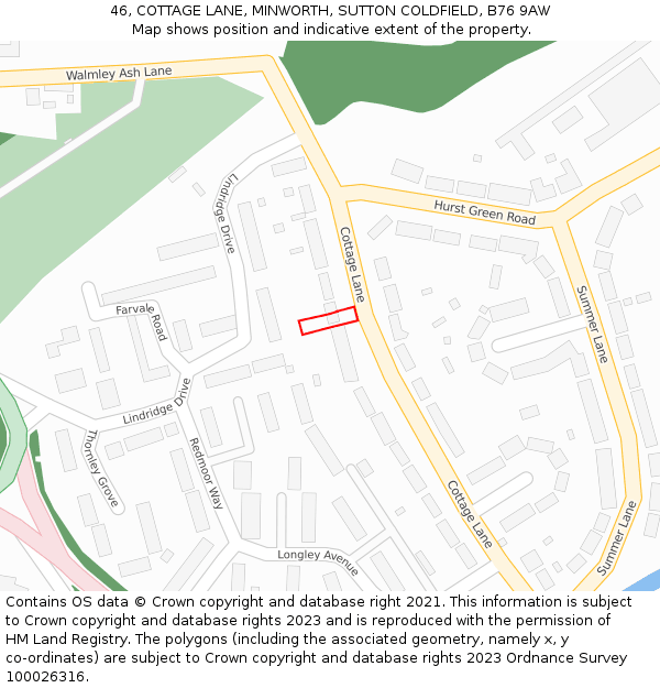 46, COTTAGE LANE, MINWORTH, SUTTON COLDFIELD, B76 9AW: Location map and indicative extent of plot