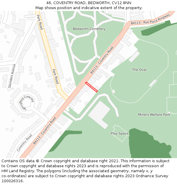 46, COVENTRY ROAD, BEDWORTH, CV12 8NN: Location map and indicative extent of plot