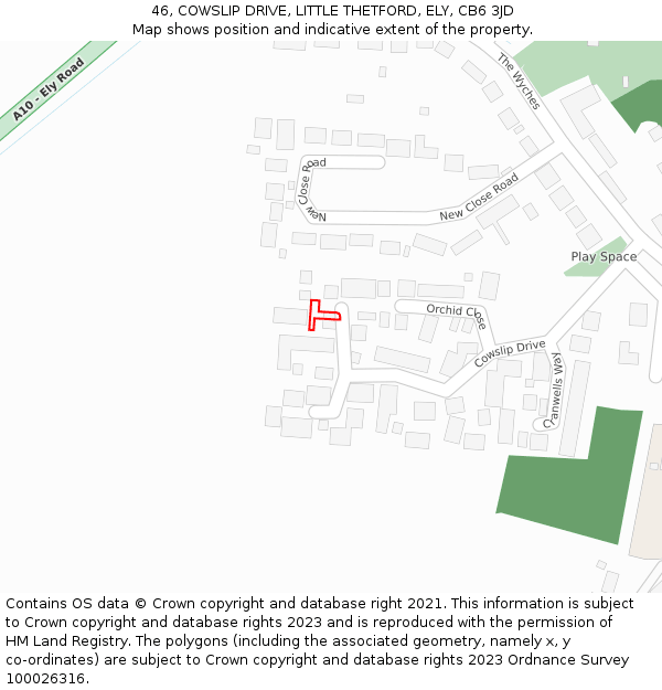 46, COWSLIP DRIVE, LITTLE THETFORD, ELY, CB6 3JD: Location map and indicative extent of plot