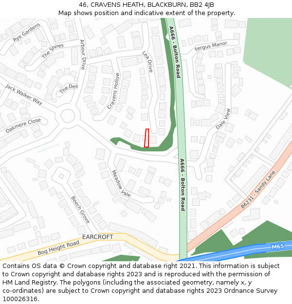 46, CRAVENS HEATH, BLACKBURN, BB2 4JB: Location map and indicative extent of plot