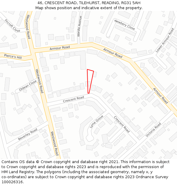 46, CRESCENT ROAD, TILEHURST, READING, RG31 5AH: Location map and indicative extent of plot