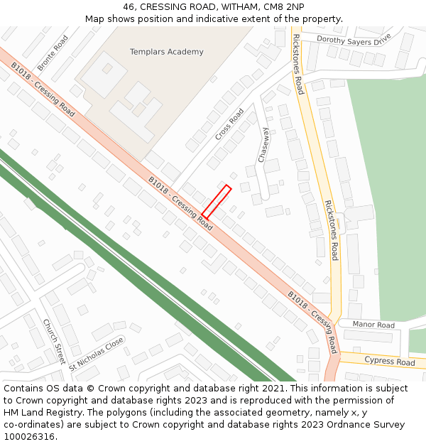 46, CRESSING ROAD, WITHAM, CM8 2NP: Location map and indicative extent of plot