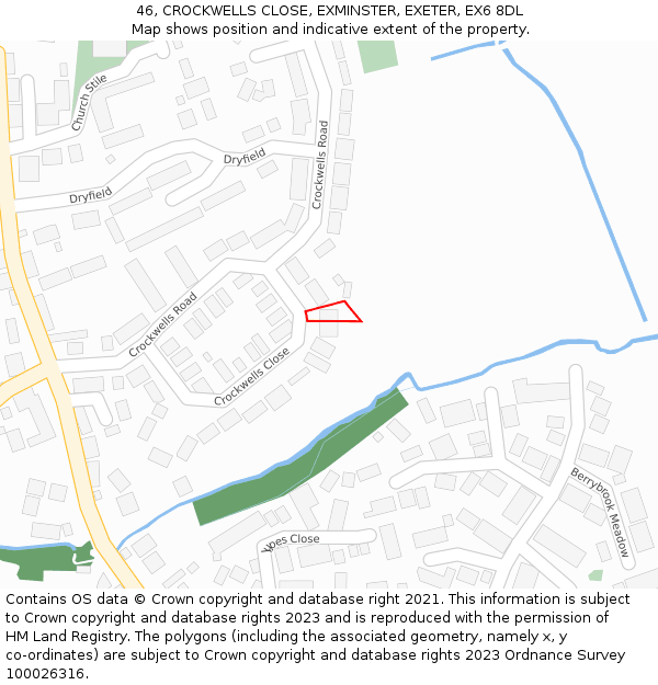 46, CROCKWELLS CLOSE, EXMINSTER, EXETER, EX6 8DL: Location map and indicative extent of plot