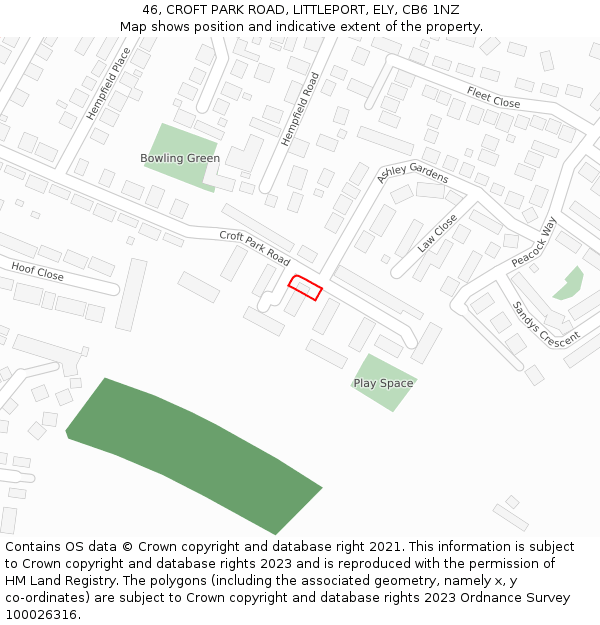 46, CROFT PARK ROAD, LITTLEPORT, ELY, CB6 1NZ: Location map and indicative extent of plot