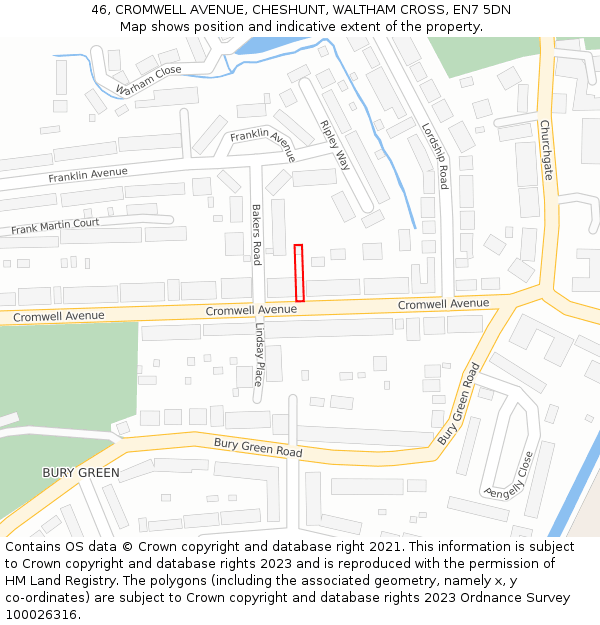 46, CROMWELL AVENUE, CHESHUNT, WALTHAM CROSS, EN7 5DN: Location map and indicative extent of plot
