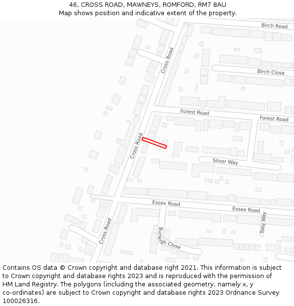 46, CROSS ROAD, MAWNEYS, ROMFORD, RM7 8AU: Location map and indicative extent of plot