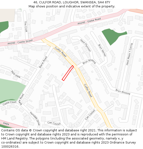 46, CULFOR ROAD, LOUGHOR, SWANSEA, SA4 6TY: Location map and indicative extent of plot