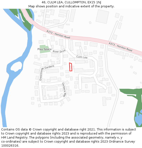 46, CULM LEA, CULLOMPTON, EX15 1NJ: Location map and indicative extent of plot